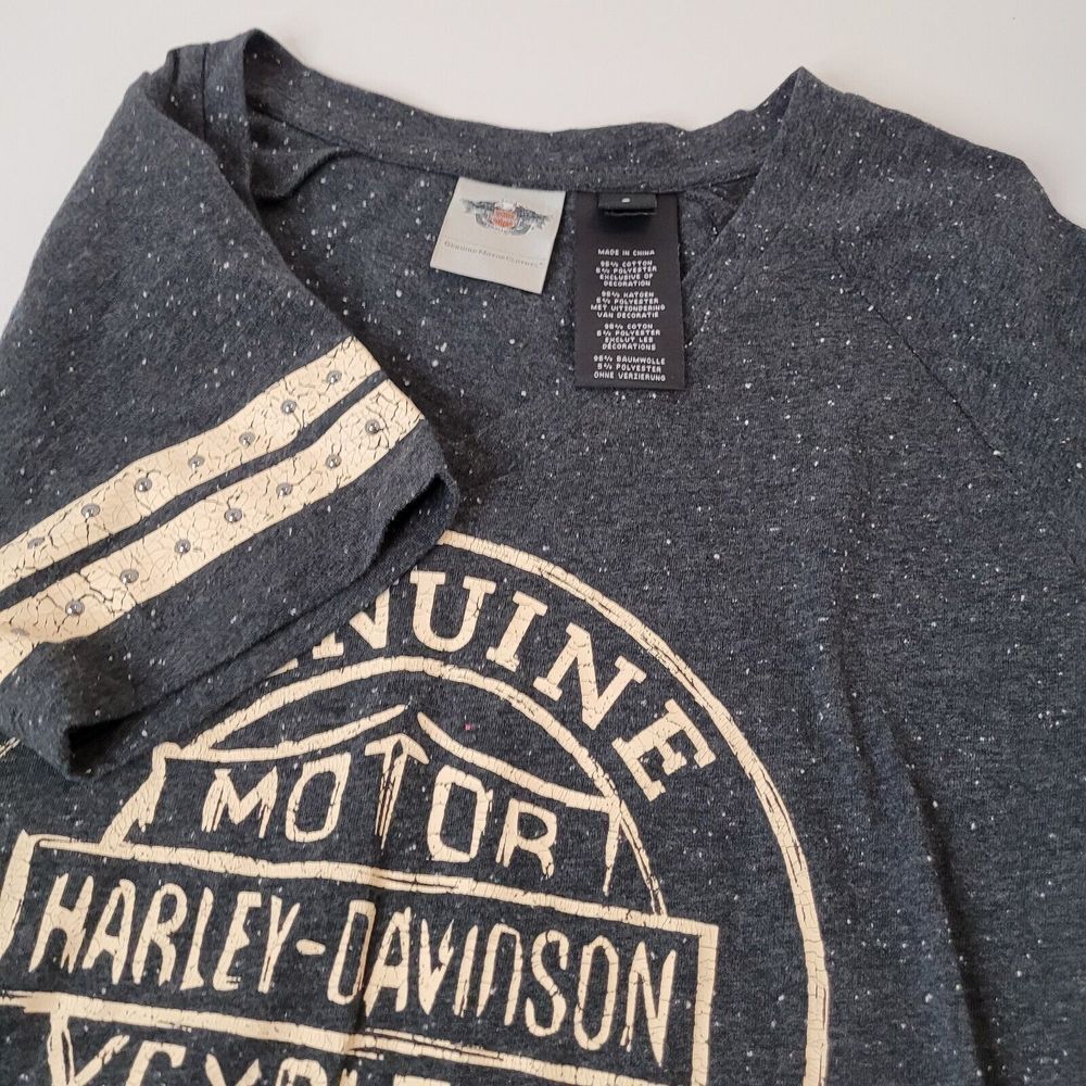 Harley-Davidson T-Shirt‎ Women Small Grey Excellent Studded V-Neck 96219-16VW